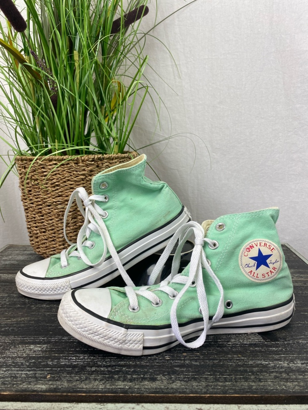 Converse All Star Green & White Hi Top Lace Up Sneaker Shoes 7